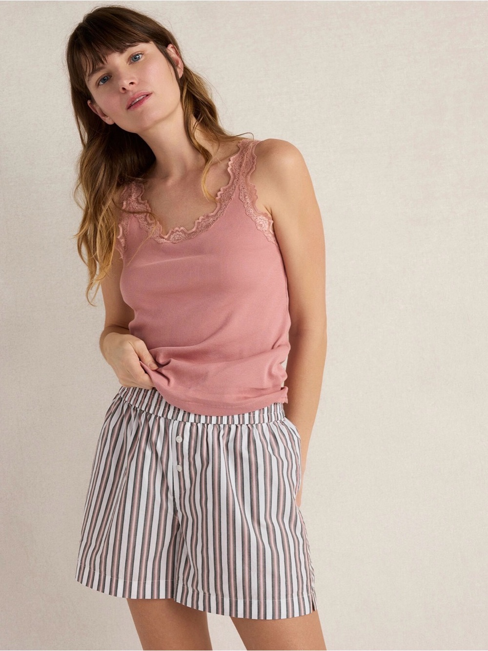 Haven Well Within Set: Lace-Trim Sleep Tank & Boxer Shorts